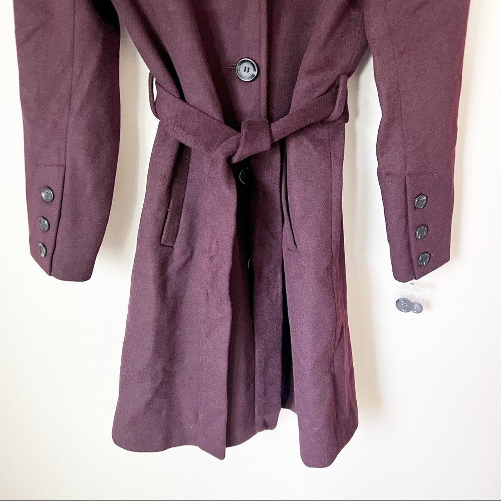 Sam Edelman Belted Wool Blend Trench Coat Wine Burgundy 2 NWT - Picture 5 of 14